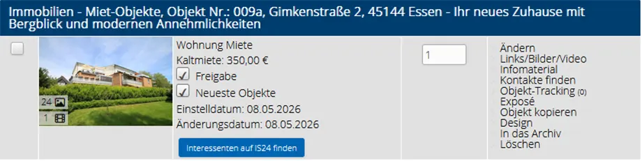 Screenshot immoprofessional: Button Interessenten auf IS24 finden